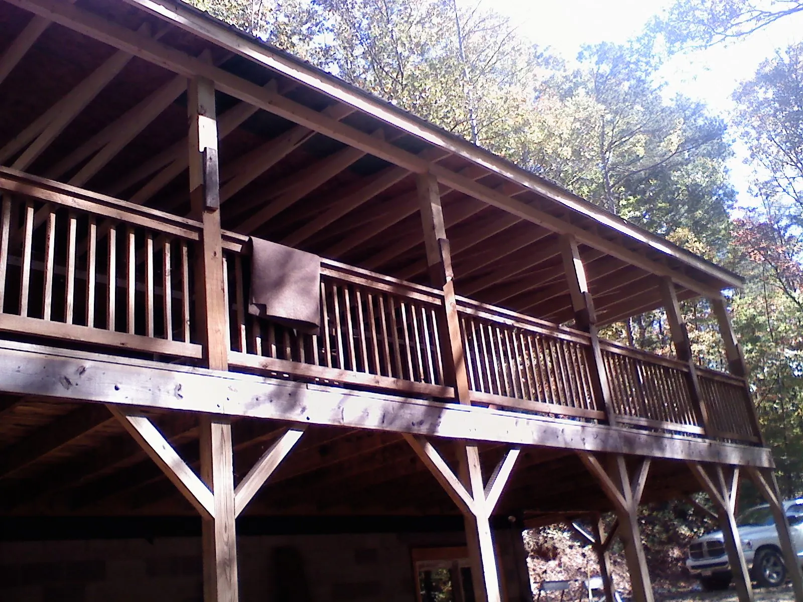 Timber framing under a new elevated porch and deck in Riverton